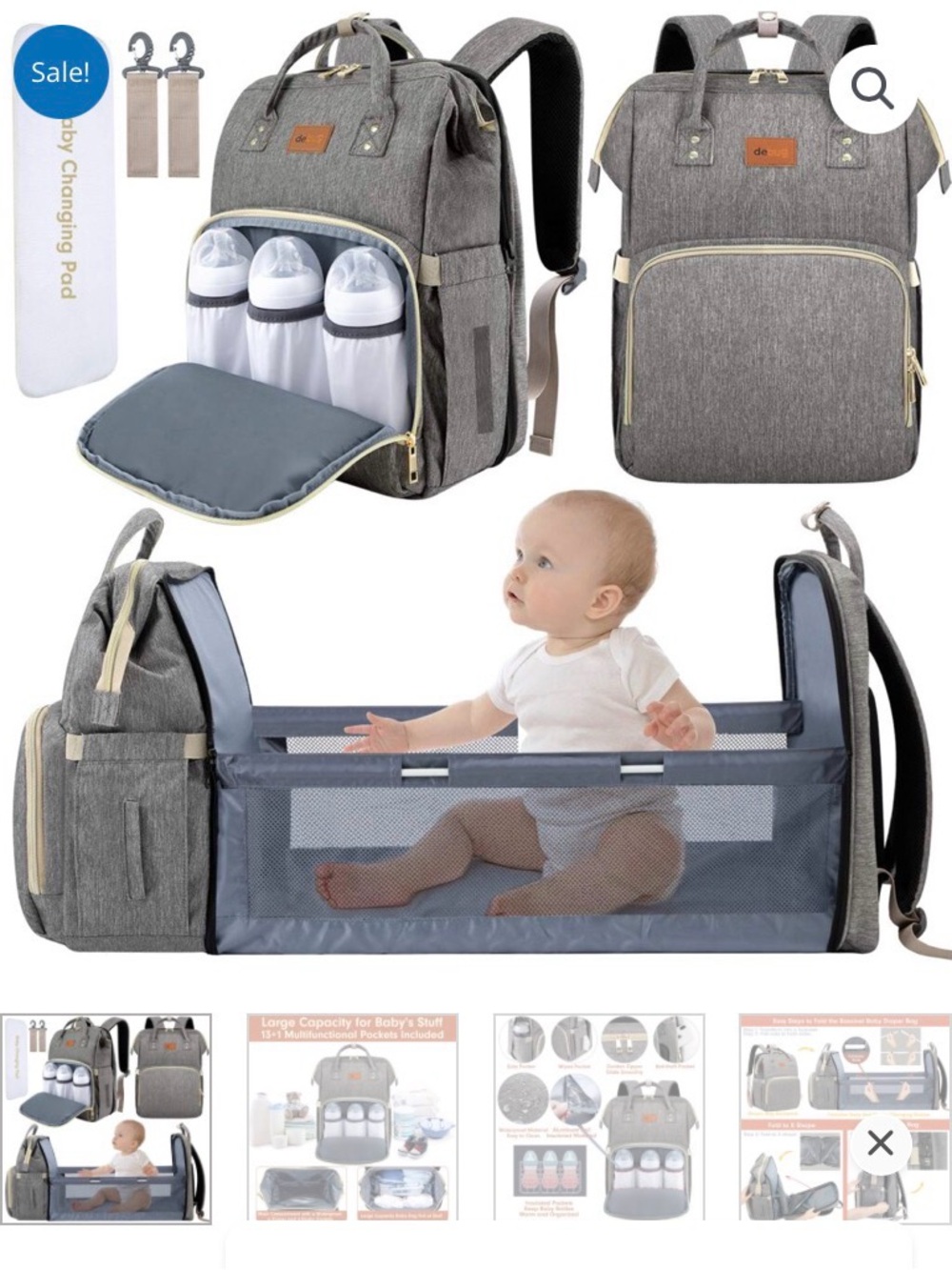 Debug Gray Dual Diaper Bag Backpack Convertible Changing Station